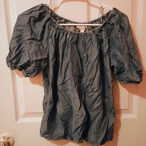 LOFT Slate Blue Puff Sleeve Blouse